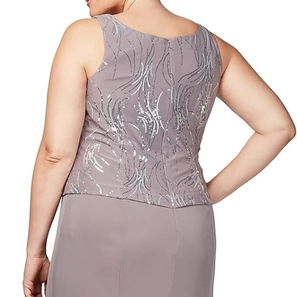 NWT Alex Evenings Women's Pewter/Frost Tea Length Jacket Dress - size 20W - Picture 3 of 10